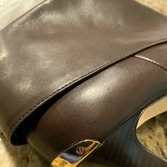 New MICHAEL Michael Kors Brown Leather Ankle Boot 8M Open Toe - Picture 2 of 14